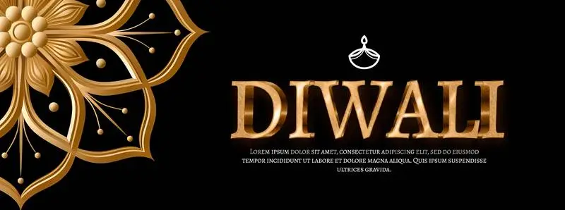 Banner with Golden Text over a Mandala and Black Background for Diwali