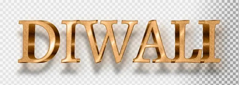 Golden 3D Text with Shadow for Diwali on a Transparent Background
