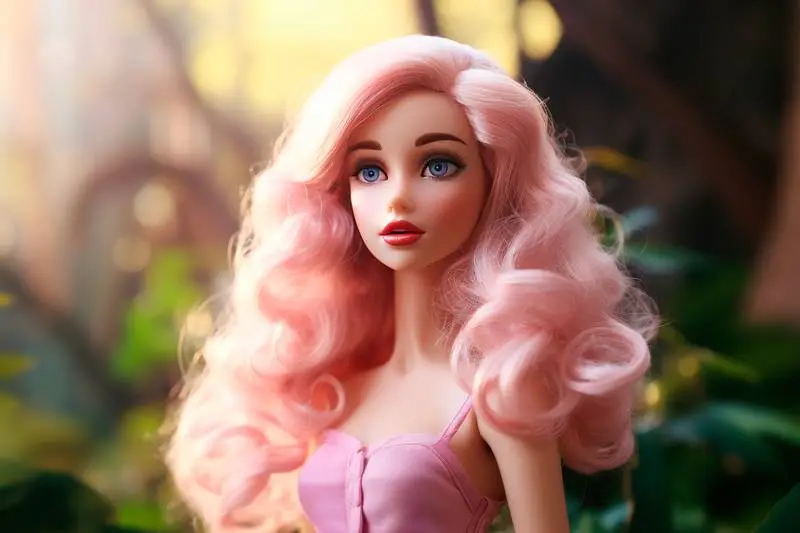 Photo of a Pretty Barbie Doll with Pink Hair and a Pink Dress