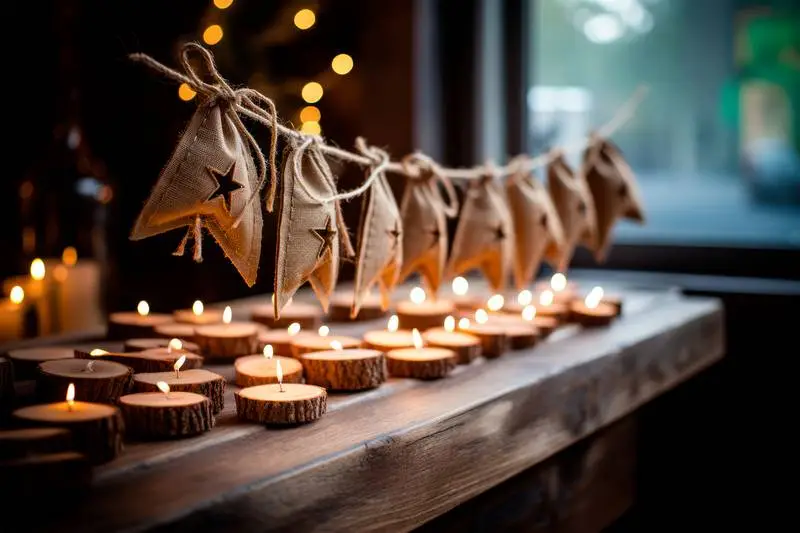 Christmas Photo of Hessian Bunting Strung and Little Candles