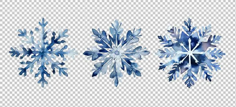 Set of Christmas Snowflakes in Watercolor Isolated on a Transparent Background