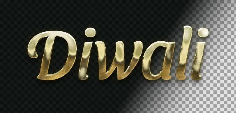 Realistic Golden Text for Diwali on a Transparent Background