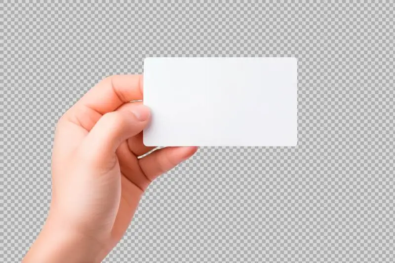 Male Hand Holding a Blank Business Card Isolated on a Transparent Background
