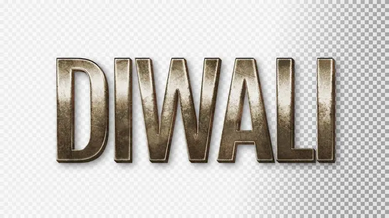 Realistic Grunge Text for Diwali on a Transparent Background