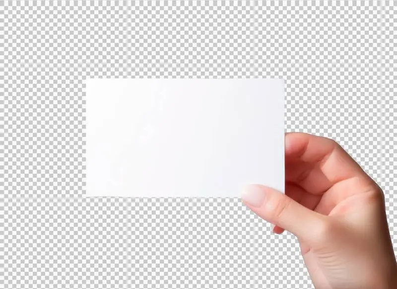 Female Hand Holding a Blank Business Card Isolated on a Transparent Background