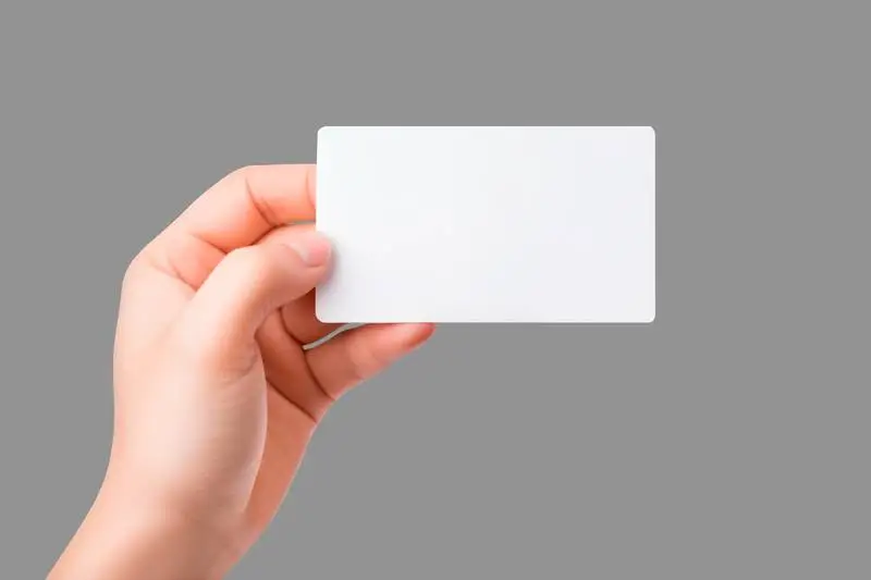 Male Hand Holding a Blank Business Card Isolated on a Grey Background