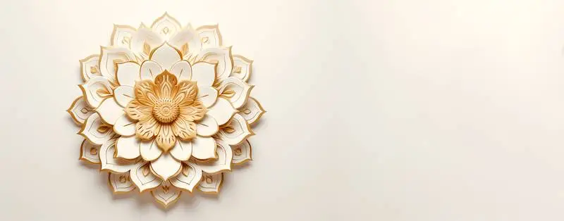 White and Gold Mandala Blank Banner on a White Background
