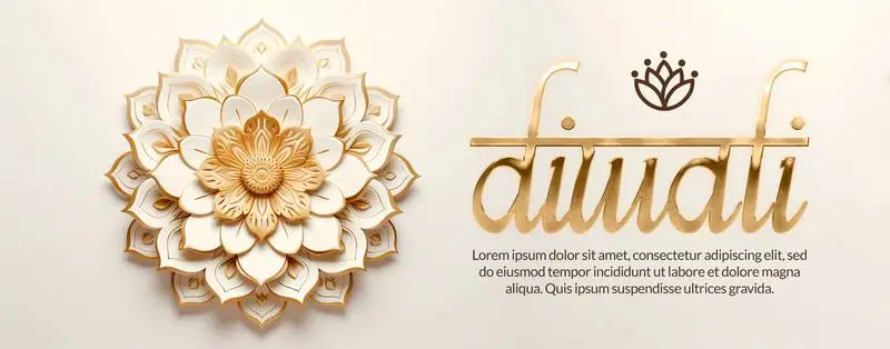 White and Gold Mandala Banner on a White Background