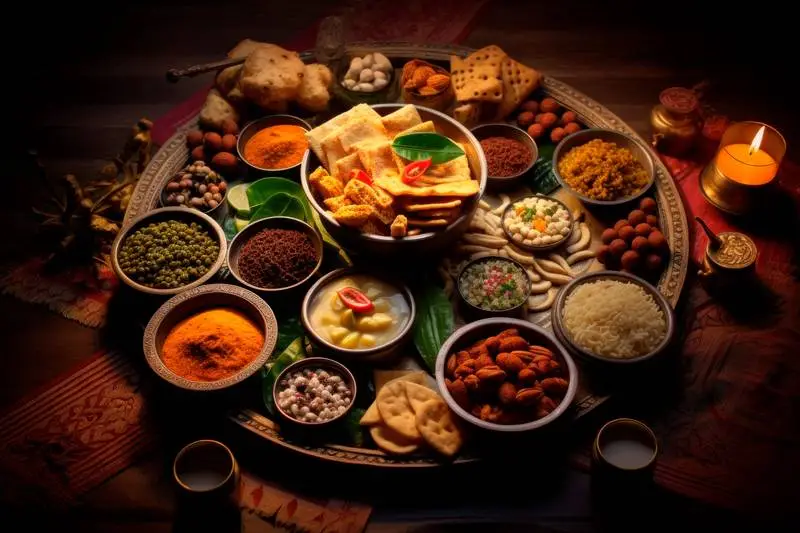 Photo of a Table with Traditional Indian Food to Celebrate Diwali