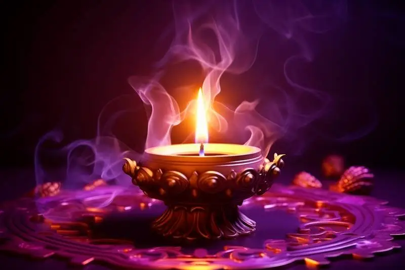 Photo of an Indian Candle with Smoke on a Purple Background