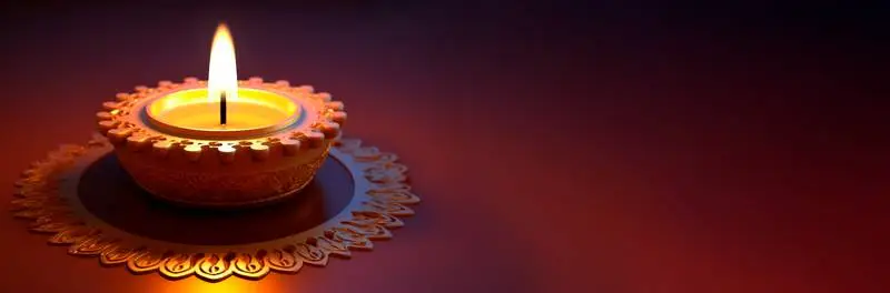 Blank Banner of a Realistic Golden Candle for Diwali on a Gradient Background