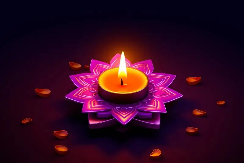 Illustration of a Pink Plate with a Lotus Flower Candle on a Gradient Background