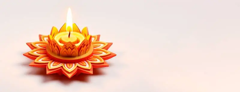 Blank Banner of a 3D Plate with a Candle for Diwali on a White Background