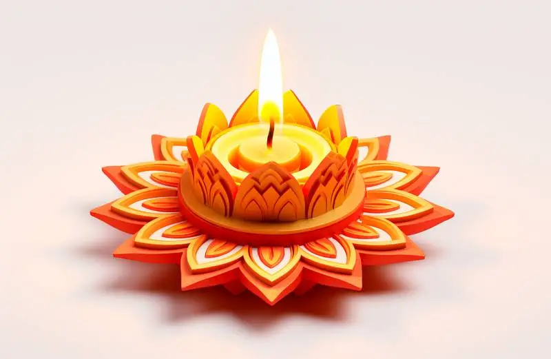 Image of a 3D Plate with a Candle for Diwali on a White Background