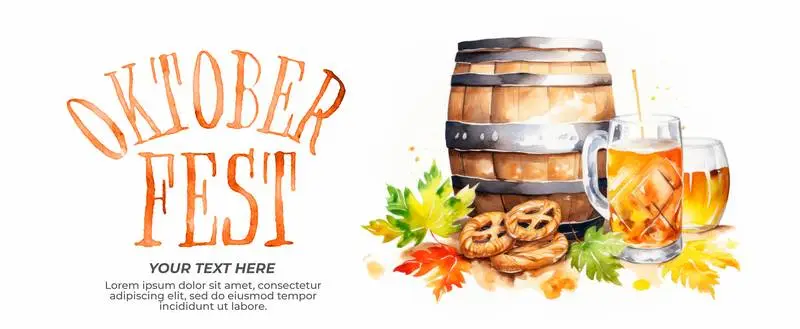 Oktoberfest Banner with a Watercolour Illustration and Text on a White Background