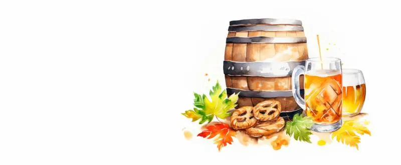 Blank Banner for Oktoberfest with a Watercolour Illustration on a White Background