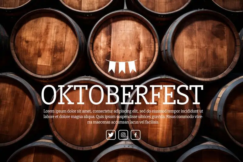 Oktoberfest Text Banner on an Image of Stacked Wine or Beer Barrels