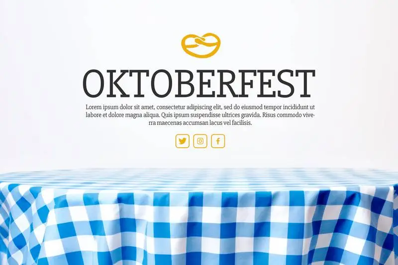 Banner for Oktoberfest with Text on a Blue Checkered Table Background