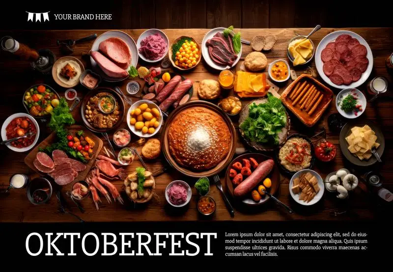 Banner with Text for Oktoberfest on a Table with Traditional Food