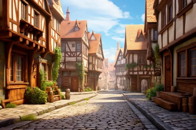 Illustration of a Traditional German City Street