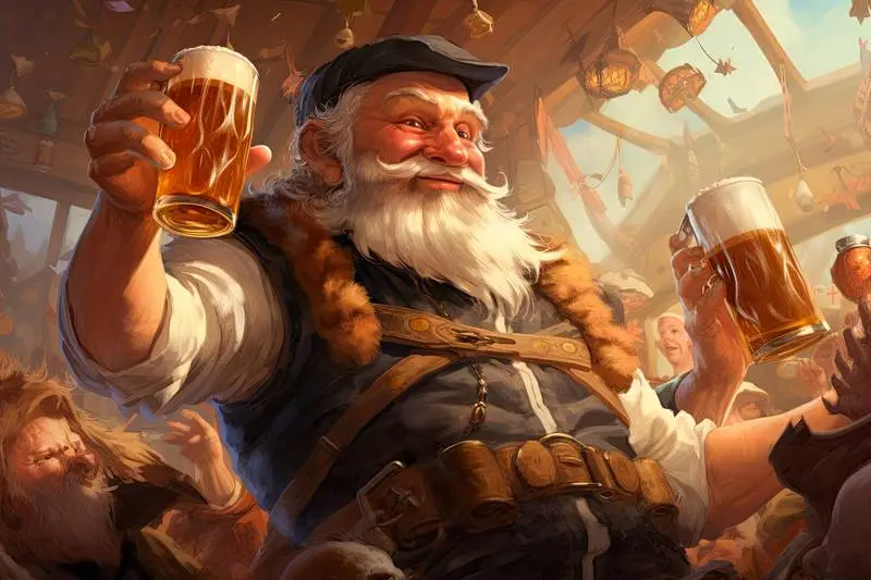 Cute Illustration of an Old Man with a Beer Mug in a Bar
