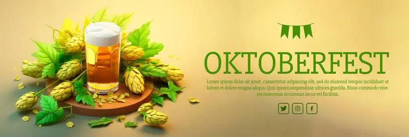 Banner with 3D Beer and Ears of Corn Illustration for Oktoberfest on a Gradient Background