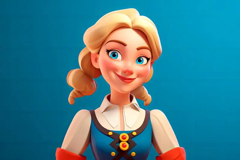 Illustration of a Blonde Girl in Traditional German Dress on a Blue Background
