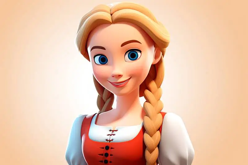 Illustration of a Blonde Girl in Traditional German Dress on a Light Background