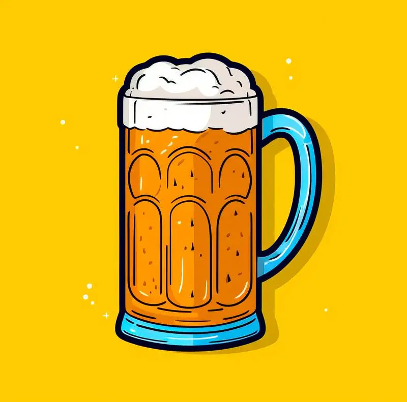 Illustration of a Beer Glass in Flat Style on a Yellow Background