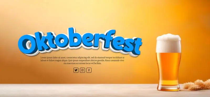 Banner of a 3D Beer Glass for Oktoberfest on a Yellow Gradient Background