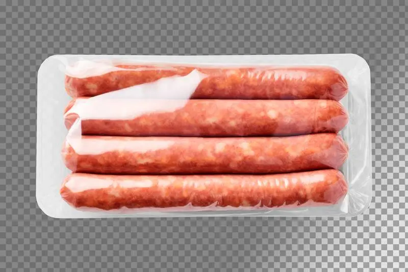 Image of a Transparent Plastic Packaging of German Sausages Isolated on a Transparent Background