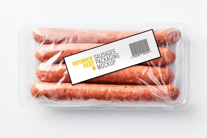 Label Mockup on a German Sausage Isolated Package on a White Background