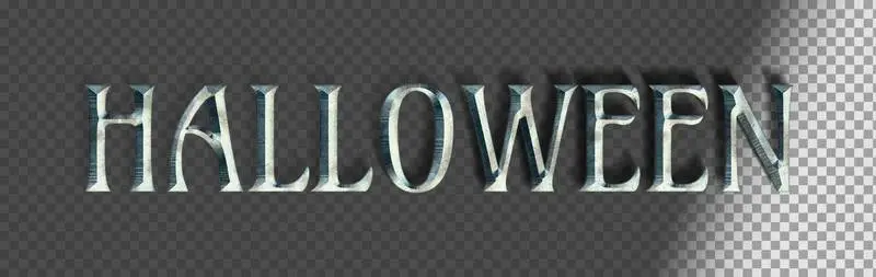 Metallic Text Lettering with Shadow for Halloween on a Transparent Background