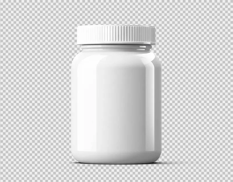 Blank White Plastic Jar with Lid Insulated on a Transparent Background