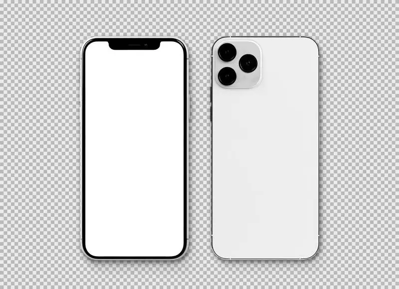 Front and Back Blank White Smartphone Isolated on a Transparent Background