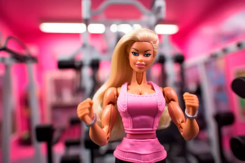 Doll Girl Working Out at the Gym Looking Happy