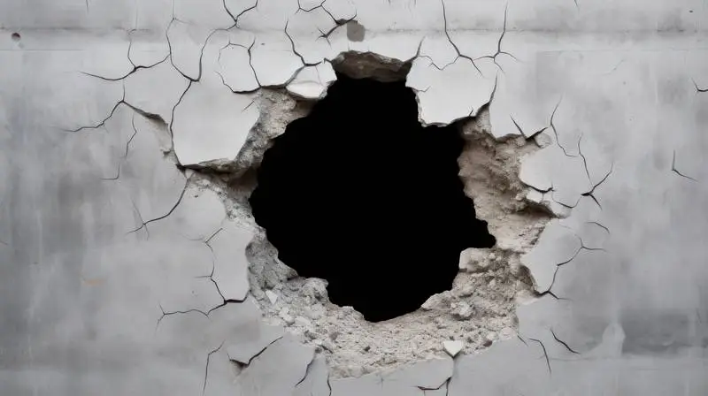 Cracked Wall Concrete with a Hole in the Middle