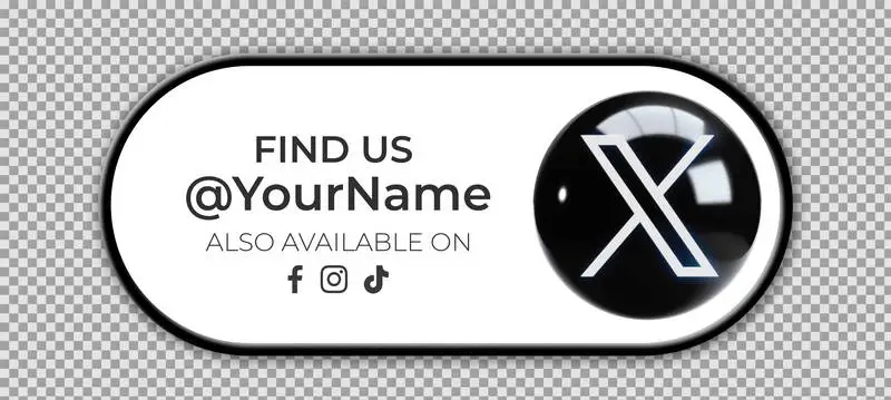 Round 3D X Icon with a Linear Banner for Acquiring Followers on a Transparent Background