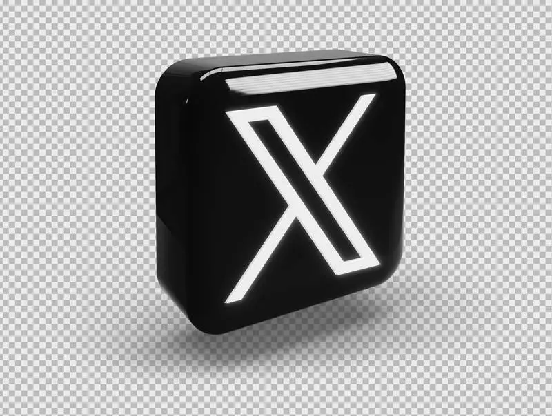 Black-and-White Diagonal Square Twitter Logo Isolated on a Transparent Background