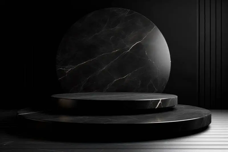 Round Black Marble Podium for Product Presentation