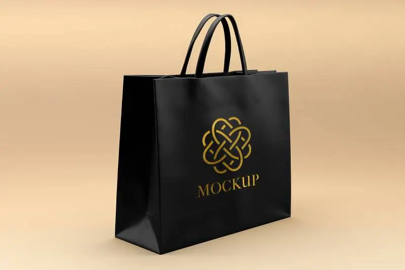 Stylish Black Leather Bag with Golden Design Mockup