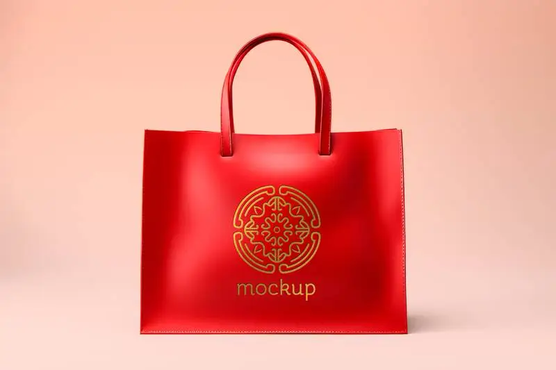 Stylish Red Leather Bag with Golden Design Mockup
