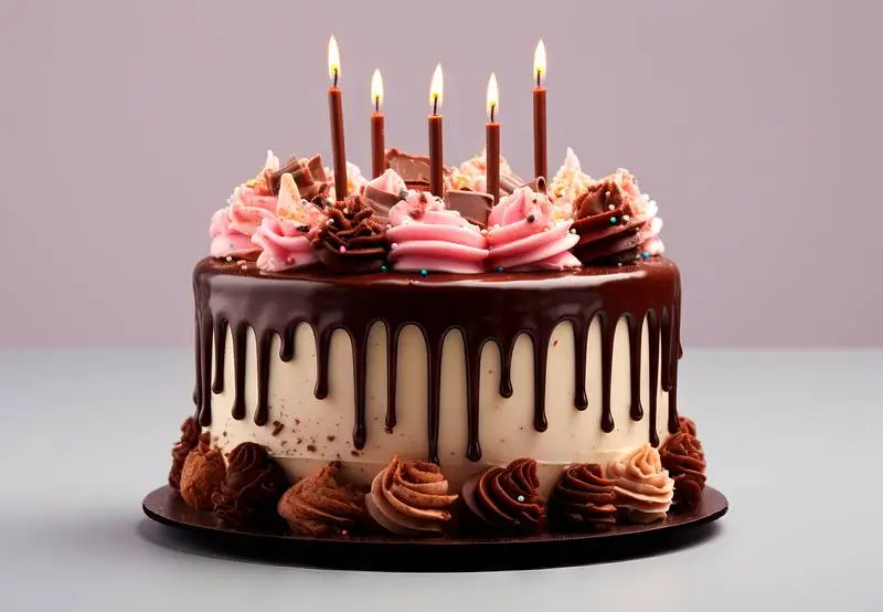 Photo of a Decorated Birthday Cake on a Light Background