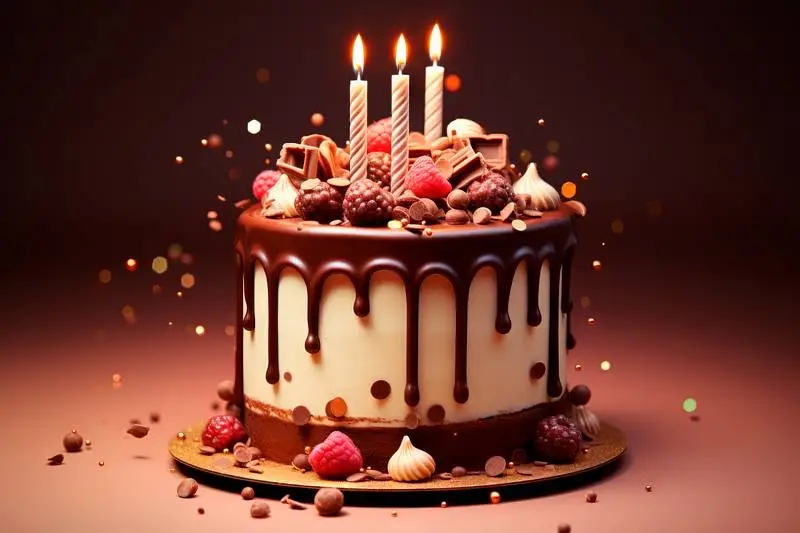 Photo of a Chocolate Birthday Cake in a Warm Scene with Sparks