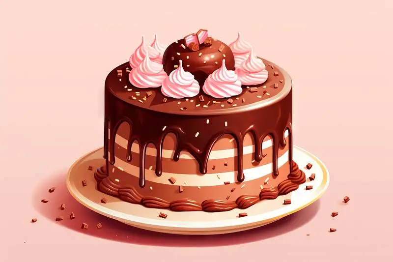 Isometric Illustration of a Chocolate Birthday Cake