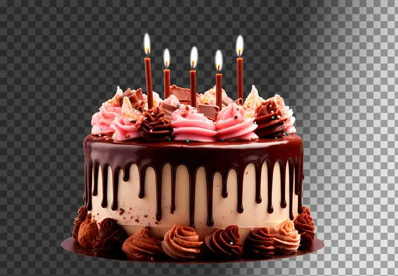 Realistic Isolated Decorated Birthday Cake on a Transparent Background