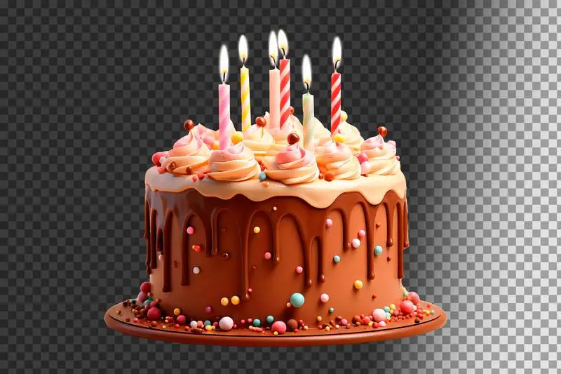 Isolated 3D Render of a Funny Chocolate Birthday Cake on a Transparent Background