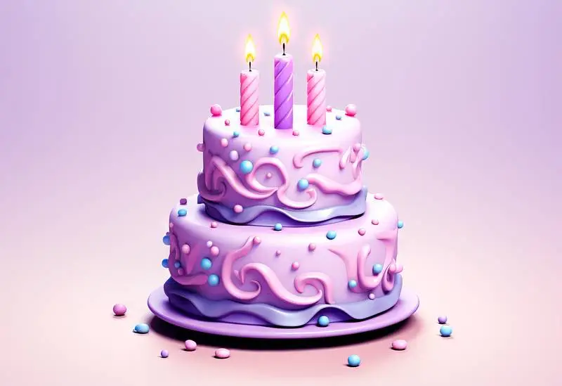 3D Render of a Pink and Purple Birthday Cake