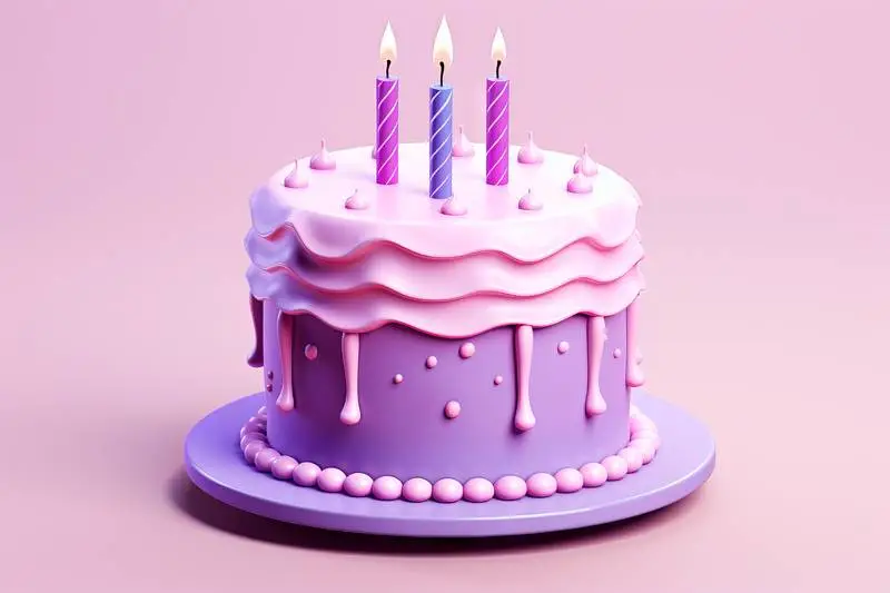 3D Render of a Pink Birthday Cake on a Light Background