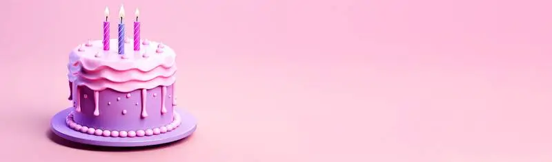 Blank Banner of a 3D Render of a Pink Birthday Cake on a Light Background